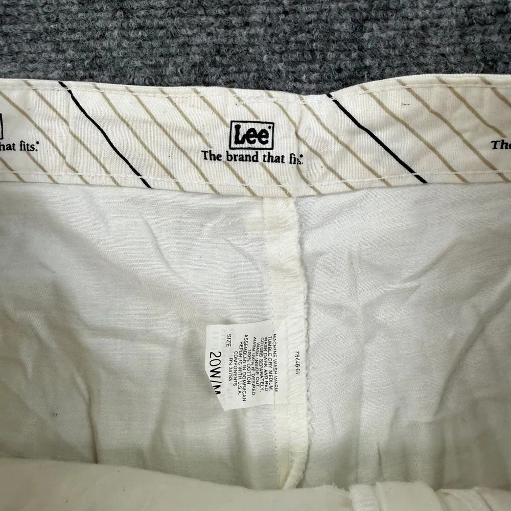 Lee Pleated Shorts 20W/M Off‎ White Cotton Elastic Waist Mens